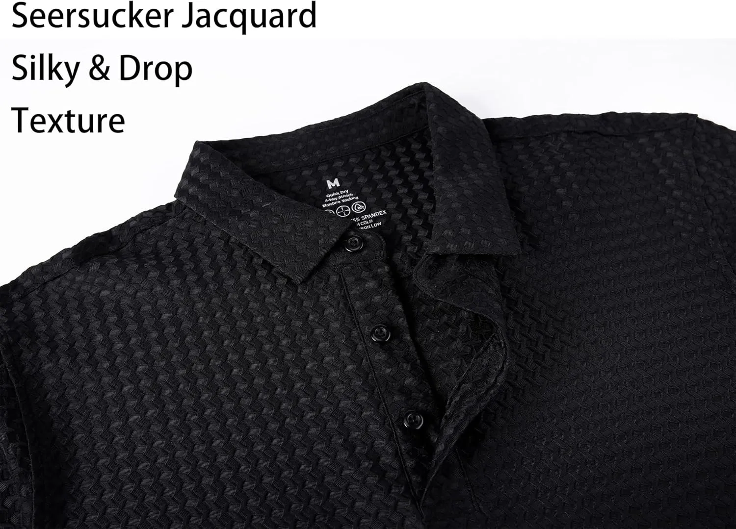 Alex Vando Mens Bubble Jacquard Polo Shirt Super Stretch Short Sleeve Polo Shirts for Men