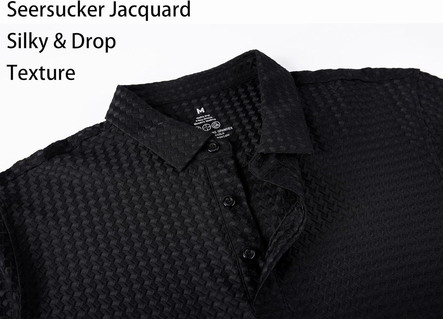Alex Vando Mens Bubble Jacquard Polo Shirt Super Stretch Short Sleeve Polo Shirts for Men