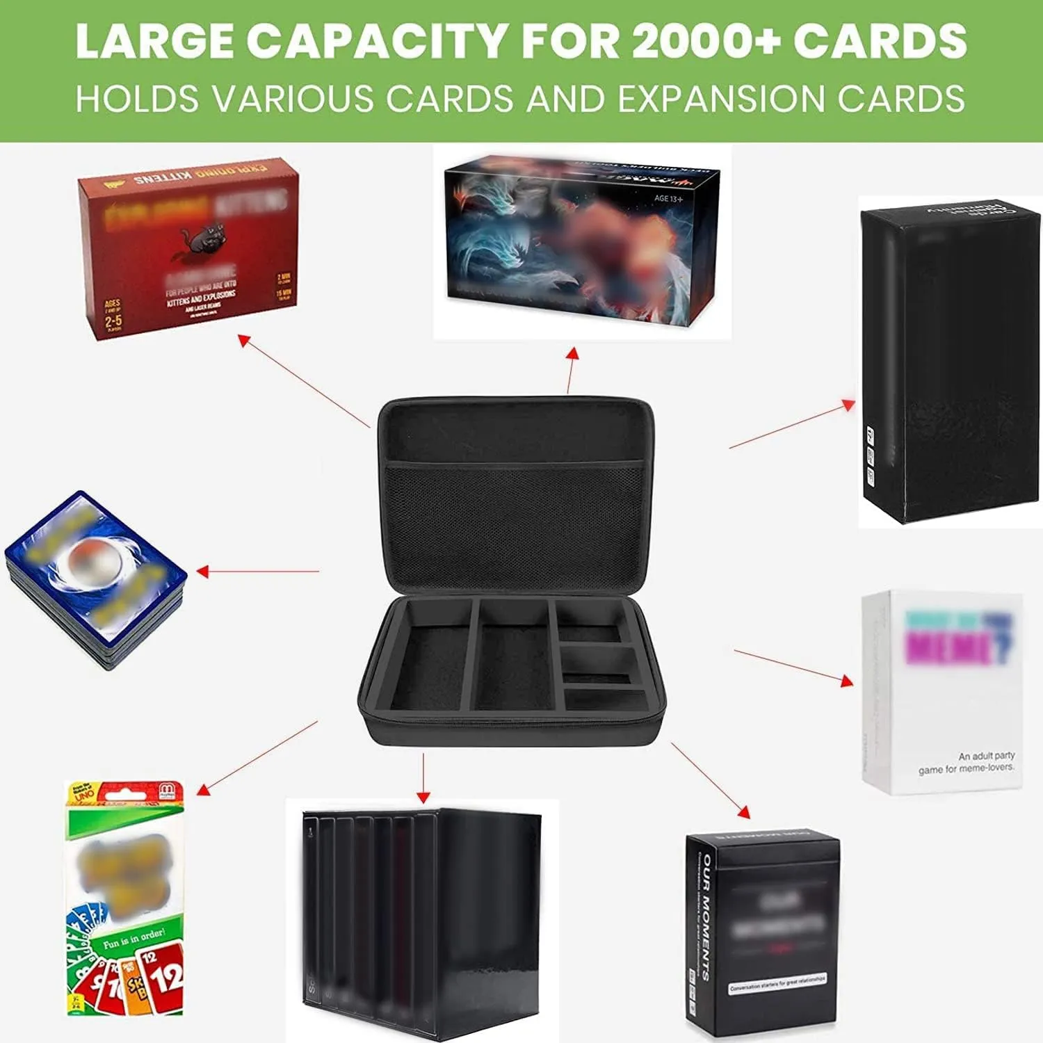 ALKOO Trading Card Case, 2000  Card Deck Box for MTG Commander, for YuGiOh, for Magic The Gathering, for Cards Against Humanity, Football Baseball Sports Collectible Cards Holder (Black)