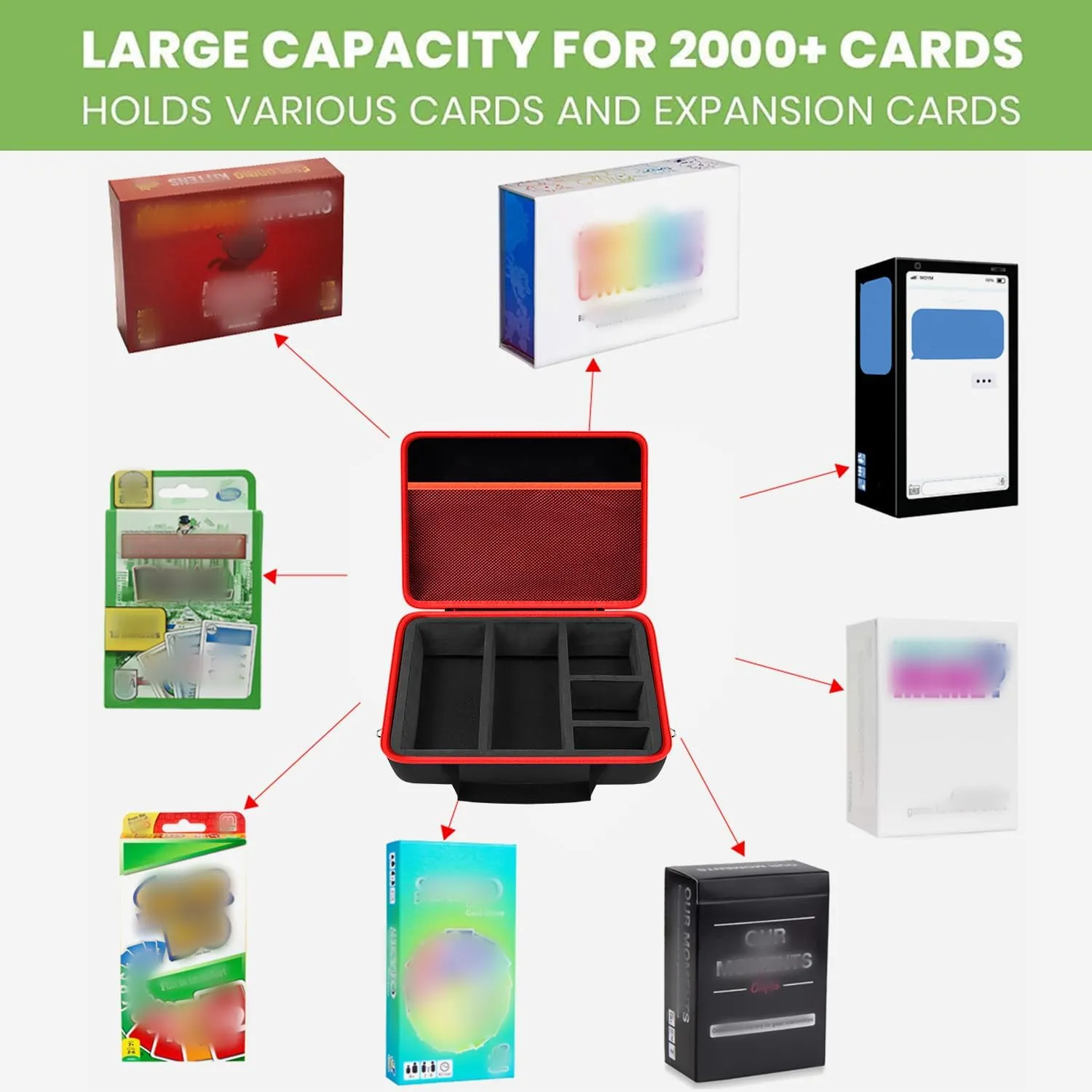 ALKOO Trading Card Case, 2000  Card Deck Box for MTG Commander, for YuGiOh, for Magic The Gathering, for Cards Against Humanity, Football Baseball Sports Collectible Cards Holder (Red)