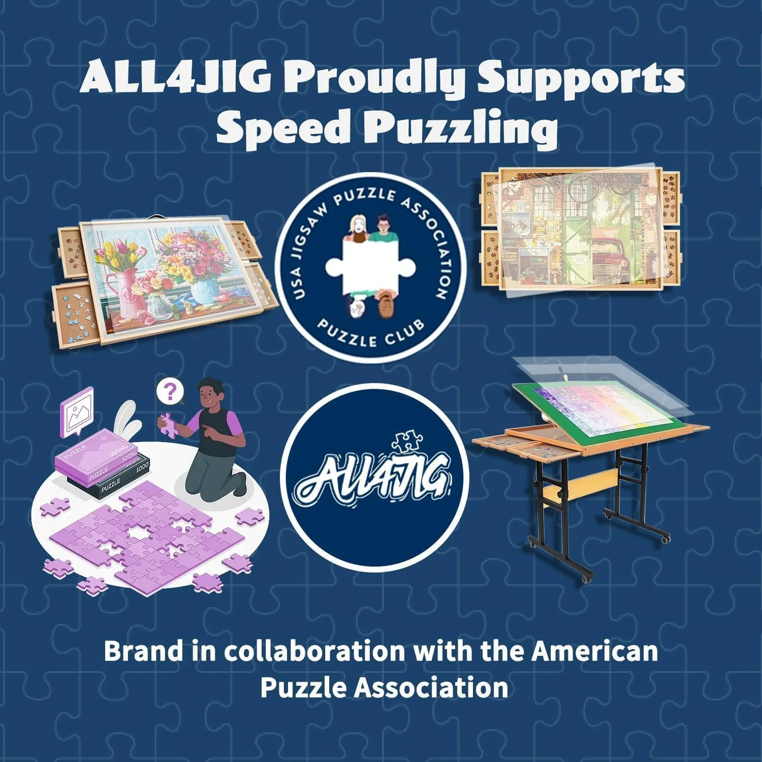 ALL4JIG 1500 Piece Rotating Puzzle Board with Drawers and Cover,25"x34"Portable Wooden Jigsaw Puzzle Table for Adults Portable,Lazy Susan Spinning Puzzle Boards Birthday Gift for mom