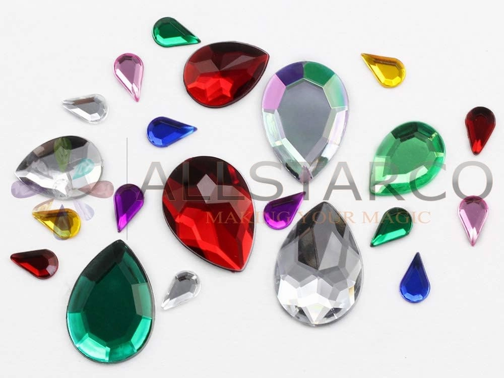 Allstarco 10x6mm Flat Back Teardrop Acrylic Rhinestones Plastic Gems for Jewelry Making Costume Jewels Cosplay Card Making Embelishments Crafts - 100 Pieces (Pink Hot H112)