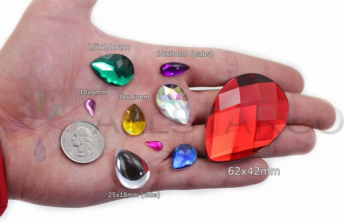Allstarco 10x6mm Flat Back Teardrop Acrylic Rhinestones Plastic Gems for Jewelry Making Costume Jewels Cosplay Card Making Embelishments Crafts - 100 Pieces (Pink Hot H112)