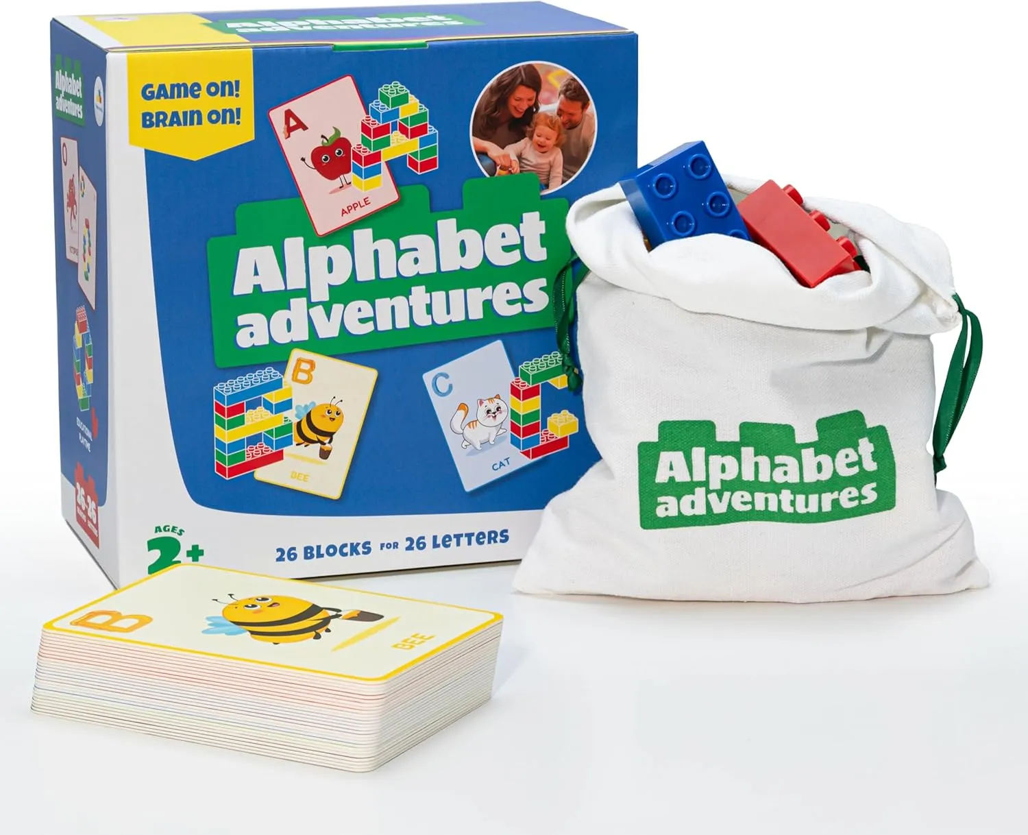 Alphabet Adventures – Toddler Learning Game with 26 Flash Cards & 26 Building Blocks | Montessori-Inspired Alphabet Toys for Kids 3  | Educational Gift | Phonics, Fine Motor & Cognitive Toy