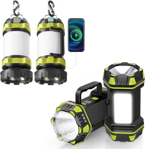 Alpswolf 2 Pack Camping Lantern Rechargeable Bundle with 2 Pack LED Camping Flashlight, 4800 Capacity, 8 Modes Portable Camping Light for Emergency, Hurricane