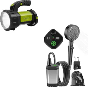 AlpsWolf Bundle: Camping Lantern & Portable Shower with Digital Display