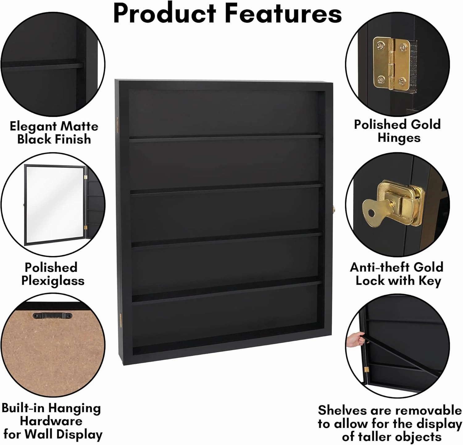 Americanflat 24x31 Baseball Card Display Case Lockable - Holds Up to 35 Collectible Cards - All-Star Collection - Wall Mount Trading Card Display Frame with Polished Plexiglass - Black Finish