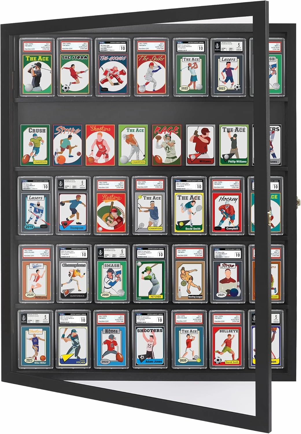 Americanflat 24x31 Baseball Card Display Case Lockable - Holds Up to 35 Collectible Cards - All-Star Collection - Wall Mount Trading Card Display Frame with Polished Plexiglass - Black Finish