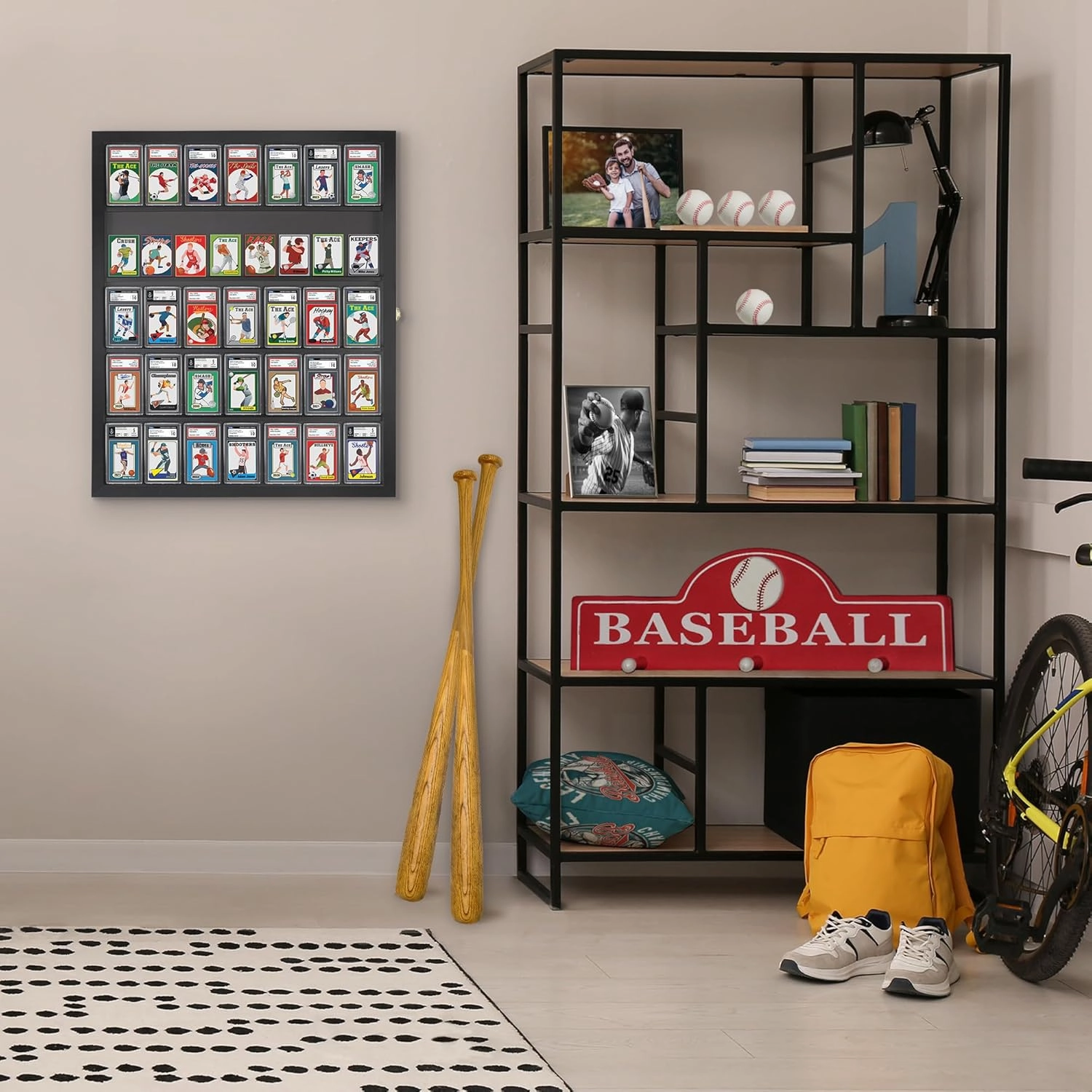 Americanflat 24x31 Baseball Card Display Case Lockable - Holds Up to 35 Collectible Cards - All-Star Collection - Wall Mount Trading Card Display Frame with Polished Plexiglass - Black Finish