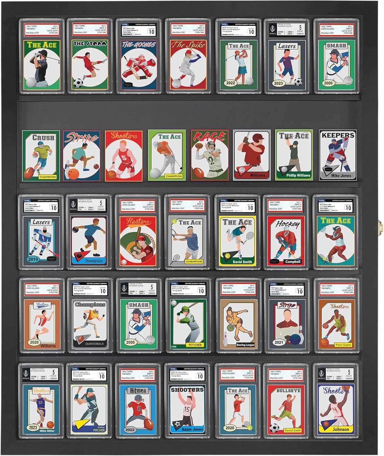 Americanflat 24x31 Baseball Card Display Case Lockable - Holds Up to 35 Collectible Cards - All-Star Collection - Wall Mount Trading Card Display Frame with Polished Plexiglass - Black Finish