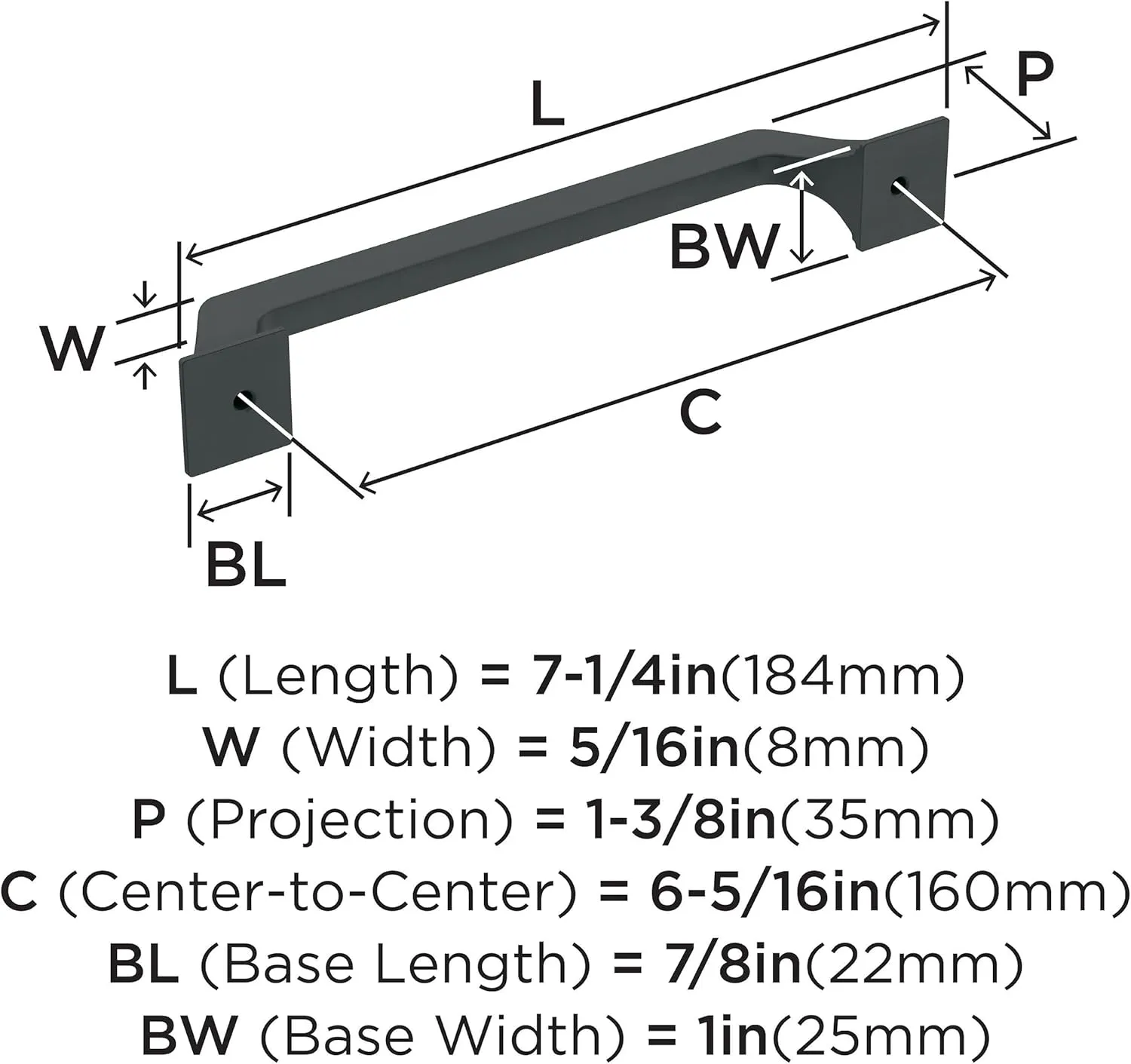 Amerock | Cabinet Pull | Matte Black | 6-5/16 inch (160 mm) Center-to-Center | Exceed | 1 Pack | Drawer Pull | Cabinet Handle | Cabinet Hardware
