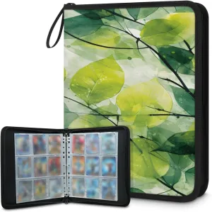 Ancient Leaf 3 Ring Trading Zipper Binder Strap, Trading Card Binder 4 Pocket, 400 Pockets Card Holder with 50 Removable Sleeves for Game Cards