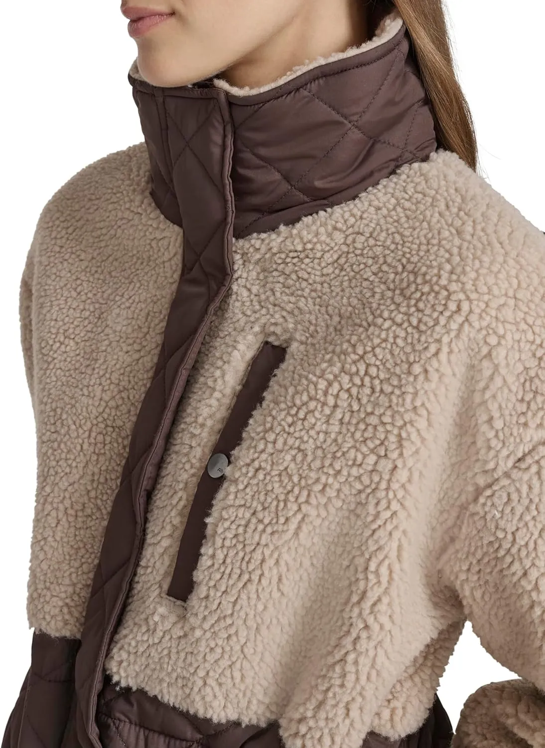Andrew Marc Women's Mixed Media Tunic Length Faux Sherpa Jacket
