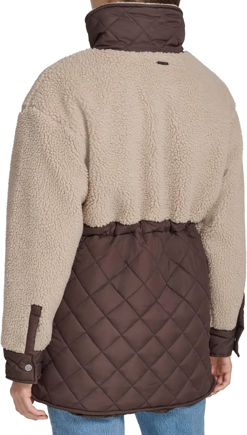 Andrew Marc Women's Mixed Media Tunic Length Faux Sherpa Jacket