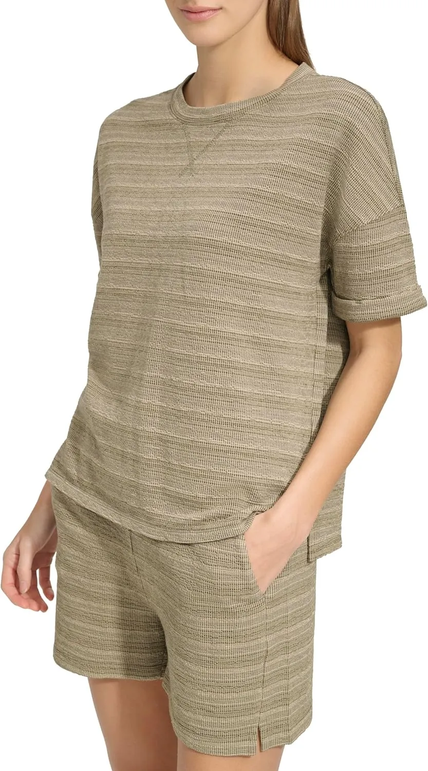 Andrew Marc Women's Short Sleeve Crewneck Relaxed Fit Pullover