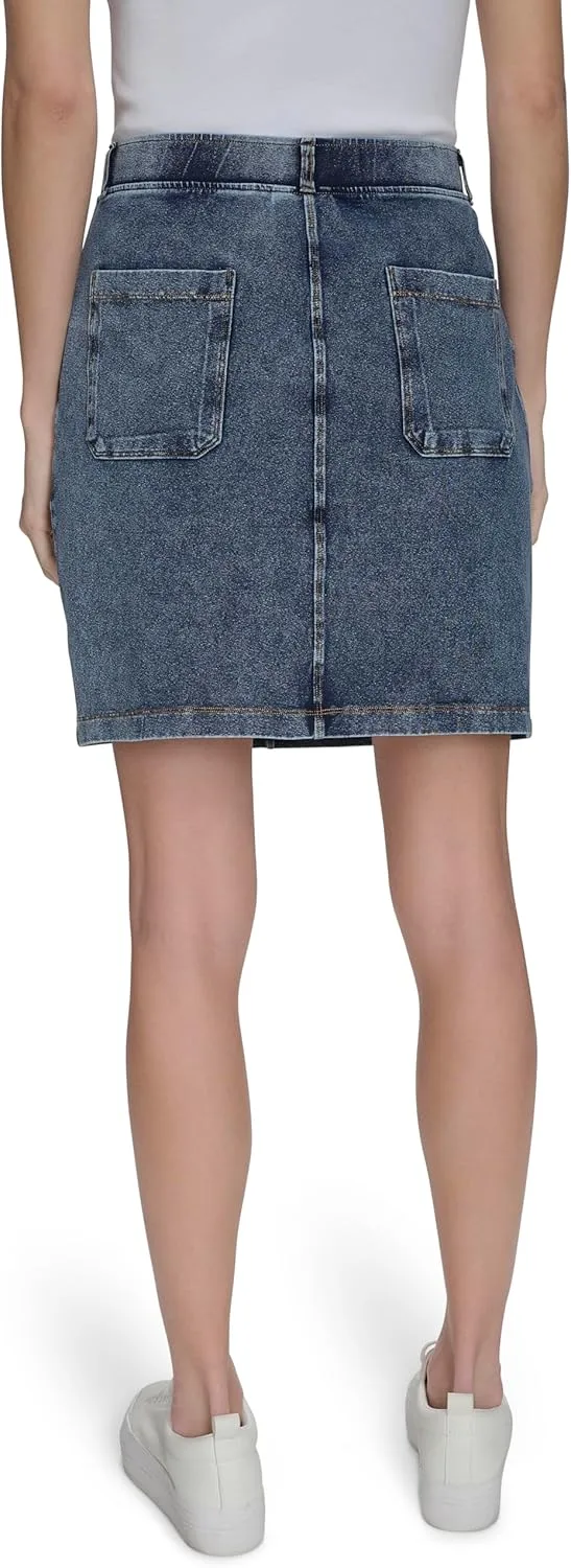 Andrew Marc Women's Woven Faux Denim Pull on Skirt