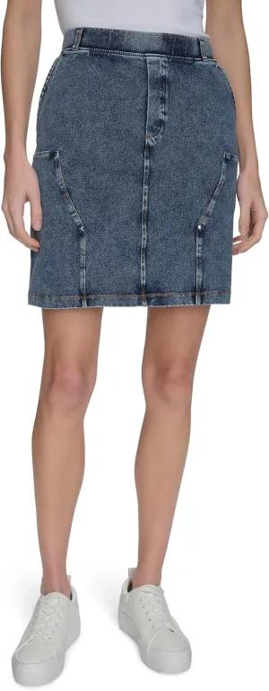Andrew Marc Women's Woven Faux Denim Pull on Skirt