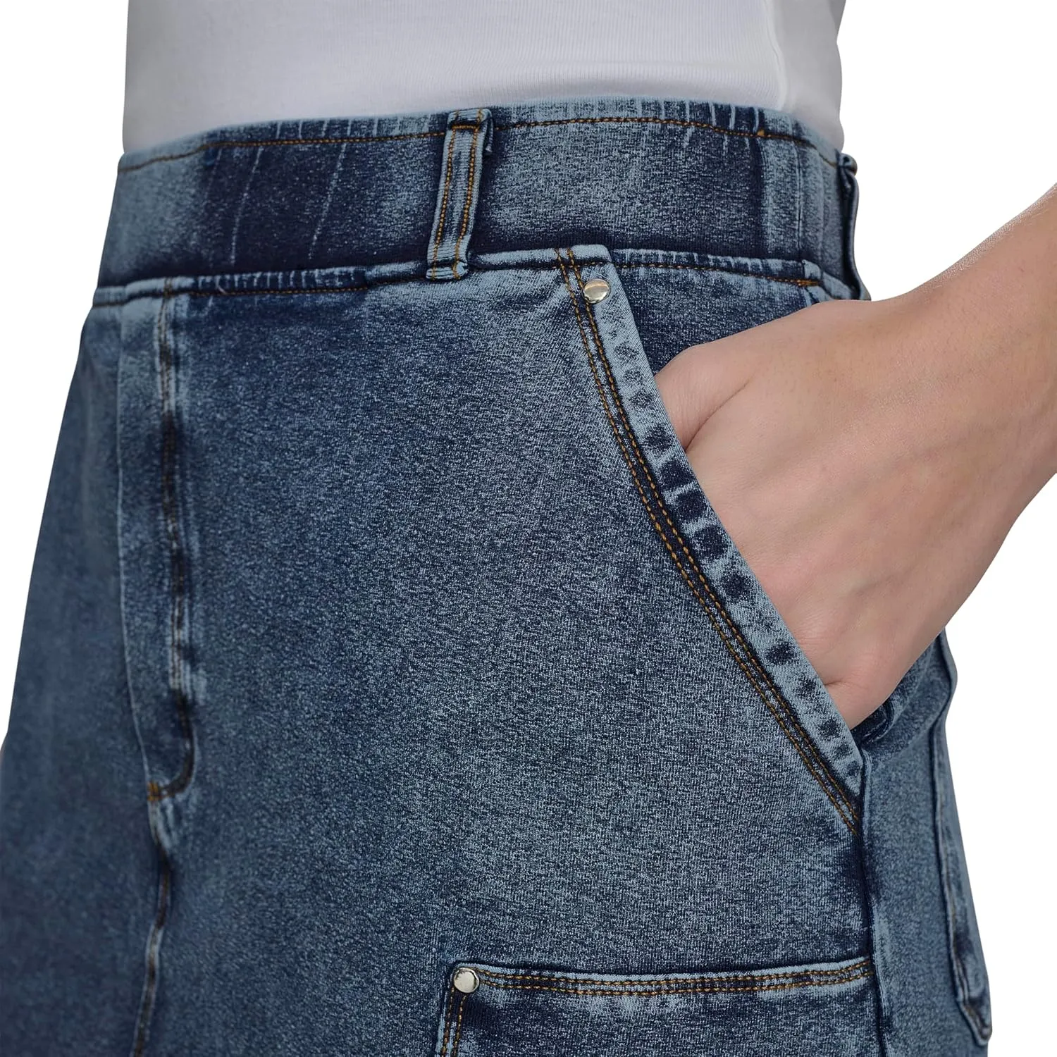 Andrew Marc Women's Woven Faux Denim Pull on Skirt