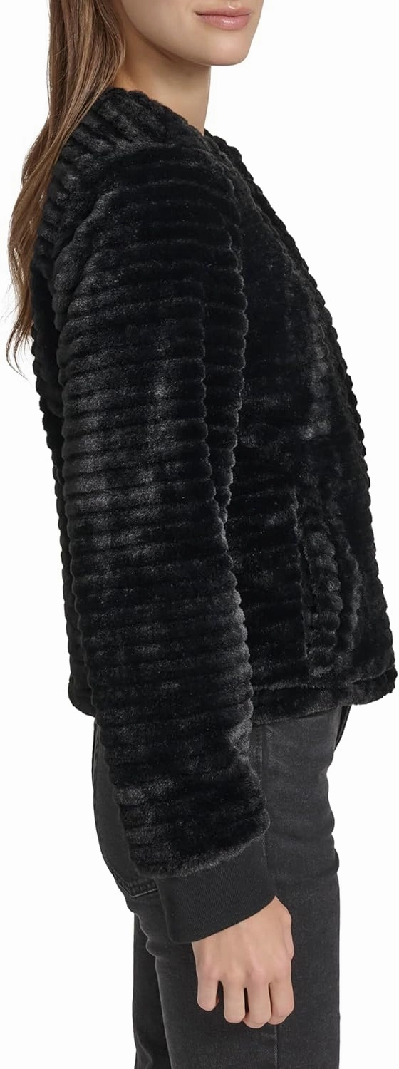 Andrew Marc Women's Zip Front Collarless Faux Fur Jacket