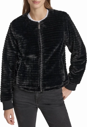 Andrew Marc Women's Zip Front Collarless Faux Fur Jacket