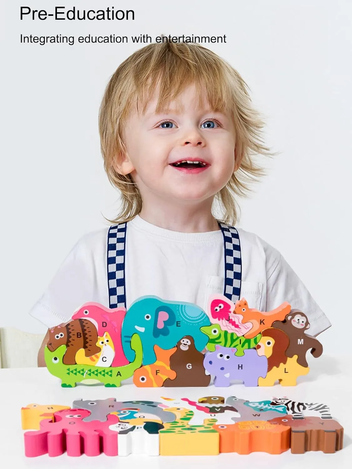 Animals Stacking Toys for Toddlers 3: 26PCS Zoo Tetras Balance Tower Game Puzzle - Wooden Montessori Toys for 4 5 6 7 Year Old for Kids Boys Girls Birthday