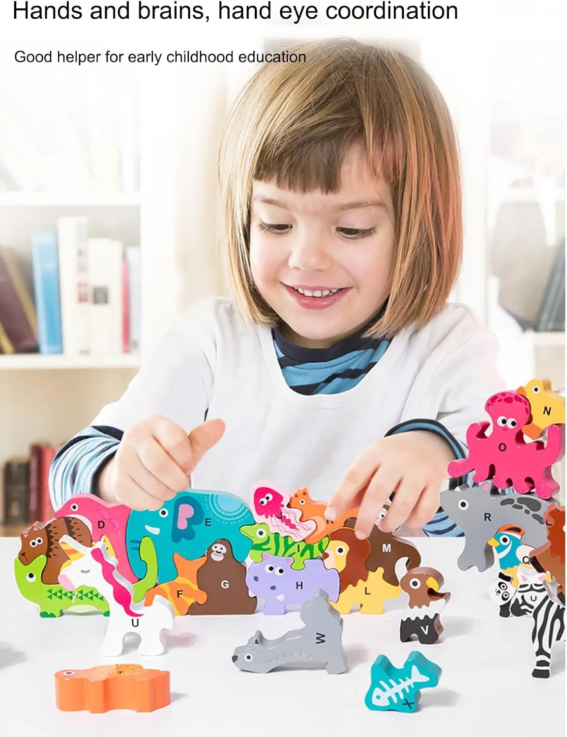 Animals Stacking Toys for Toddlers 3: 26PCS Zoo Tetras Balance Tower Game Puzzle - Wooden Montessori Toys for 4 5 6 7 Year Old for Kids Boys Girls Birthday