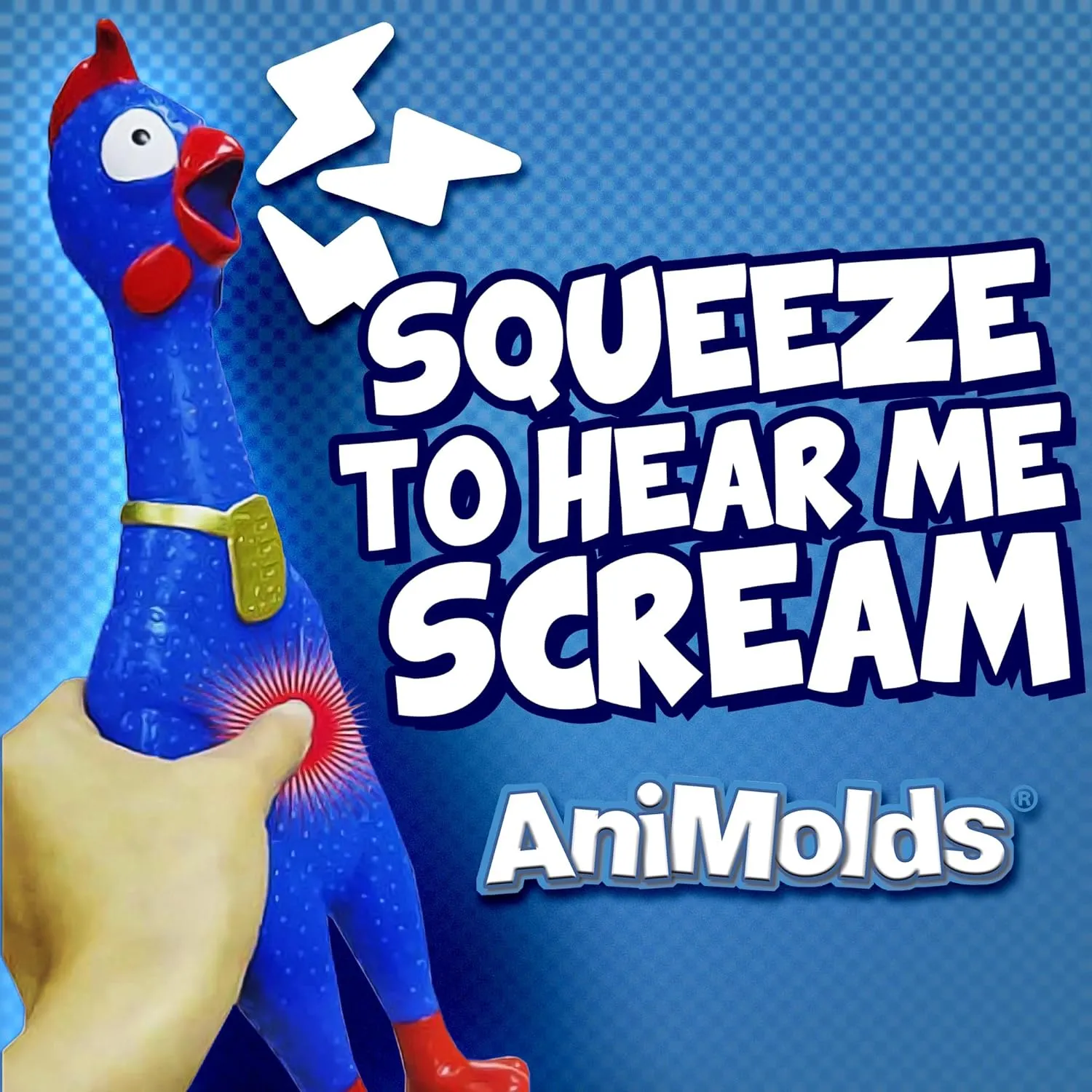 Animolds Squeeze Me Rubber Chicken Toy | Screaming Squeaky Chicken for Kids & Dogs | Novelty Prank Gag Gift (2 Pack Glow in The Dark)