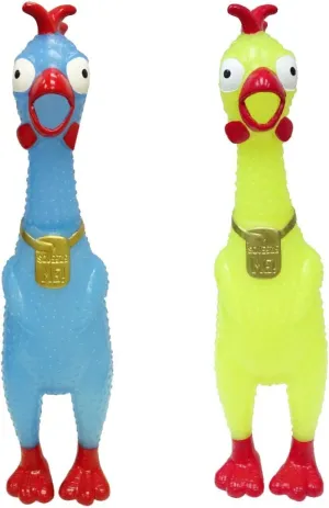 Animolds Squeeze Me Rubber Chicken Toy | Screaming Squeaky Chicken for Kids & Dogs | Novelty Prank Gag Gift (2 Pack Glow in The Dark)
