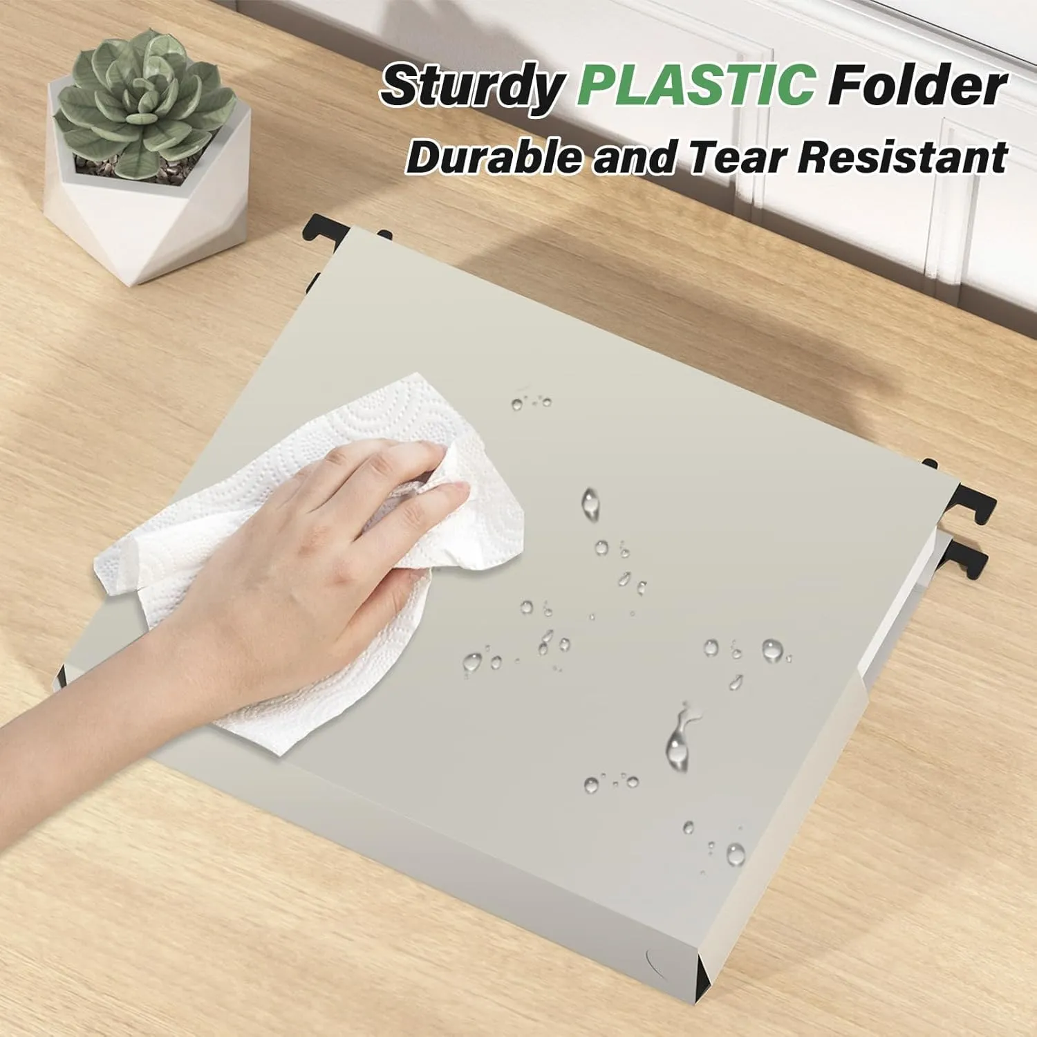 Ansook Extra Capacity Plastic Hanging File Folders,2" Expanding Accordian Pocket with Black Insert Gasket,Heavy Duty for Filing Cabinet, Hard and Durable Hang Folders, Grey,Letter Size - 12 Pack