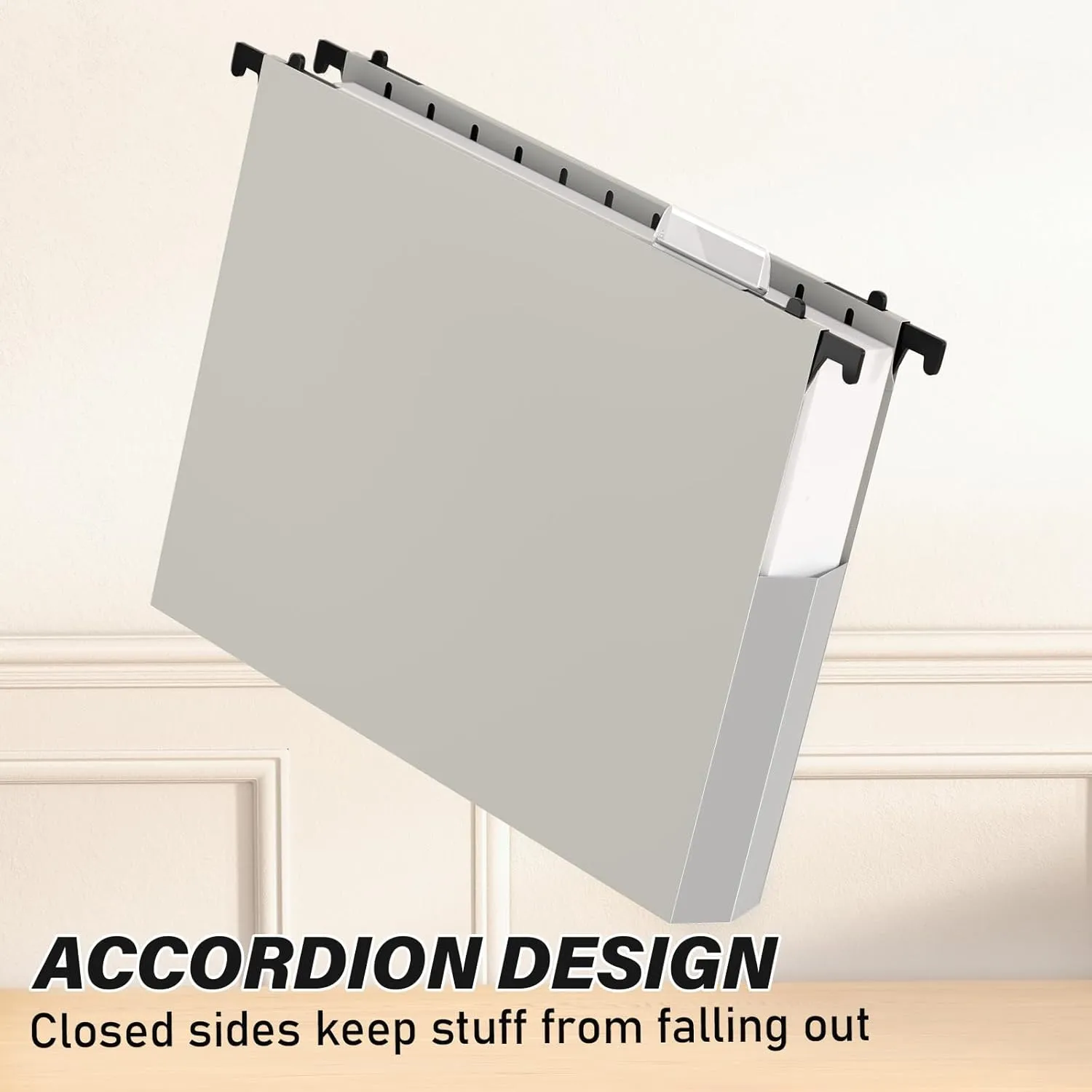 Ansook Extra Capacity Plastic Hanging File Folders,2" Expanding Accordian Pocket with Black Insert Gasket,Heavy Duty for Filing Cabinet, Hard and Durable Hang Folders, Grey,Letter Size - 12 Pack