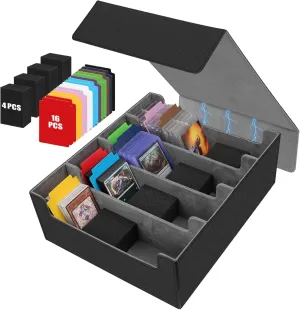AOBOPLE 3400  Trading Card Storage Box,Storage Box for Top Loaders Hold 616 ,PU Magnetic Card Box with 16 Dividers&4 Supporters for MTG/TCG Sport Cards