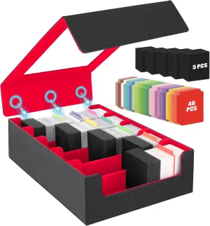 AOBOPLE 3900  Trading Card Storage Box with 48 Colorful Dividers & 5 Foam Supporters,5 Rows TCG Deck Case for Magic,Sports Cards,Protable Card Organizer Box for Collectors