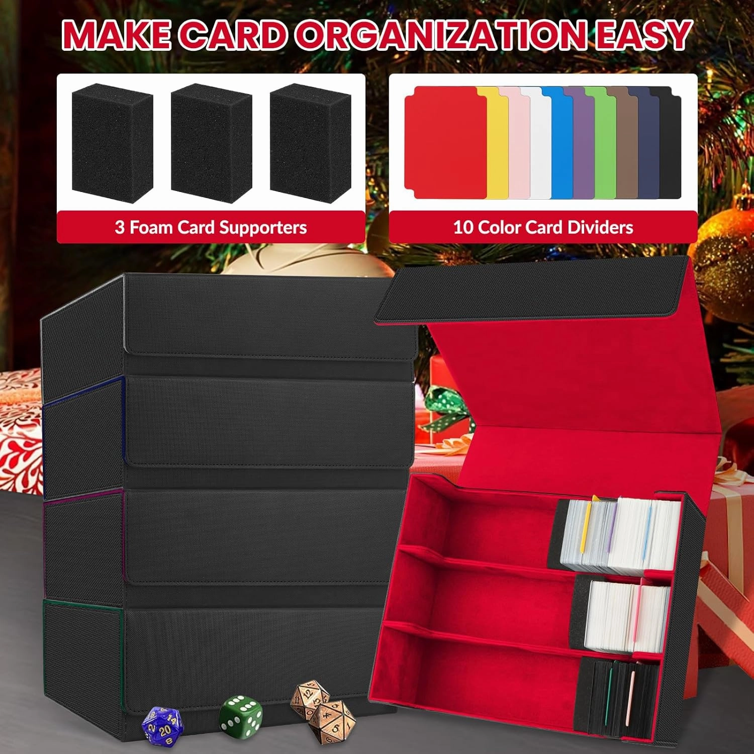 AOBOPLE 1800  Trading Card Storage Box,MTG Deck Box with 10 Pcs Colorful Dividers & 3 Foam Supporters Commander Card Deck Case for Magic Game Cards TCG, PTG