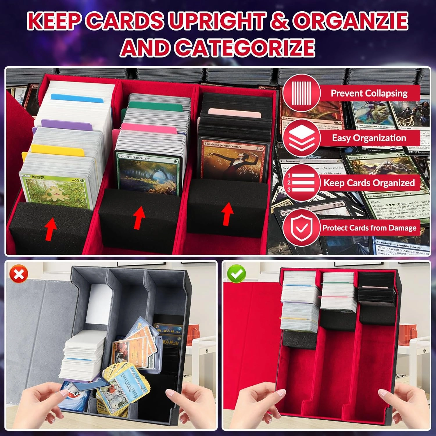 AOBOPLE 1800  Trading Card Storage Box,MTG Deck Box with 10 Pcs Colorful Dividers & 3 Foam Supporters Commander Card Deck Case for Magic Game Cards TCG, PTG