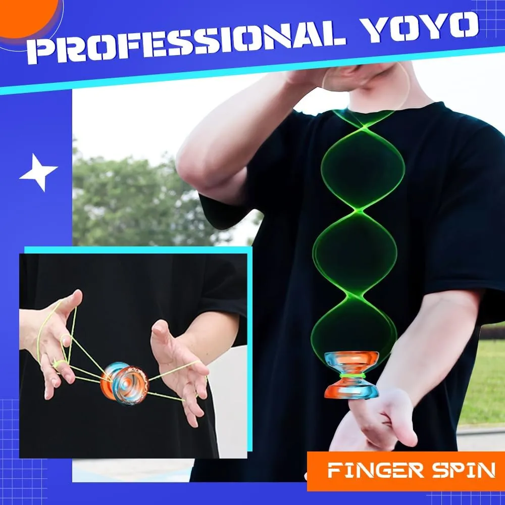 AOE Professional Yoyo for Kids 8-12 or Above, Responsive Yo yo with Deep Finger Holes, Dual Function Trick Yo-yo for Adults, with Unresponsive Bearing, 10 Strings, Case