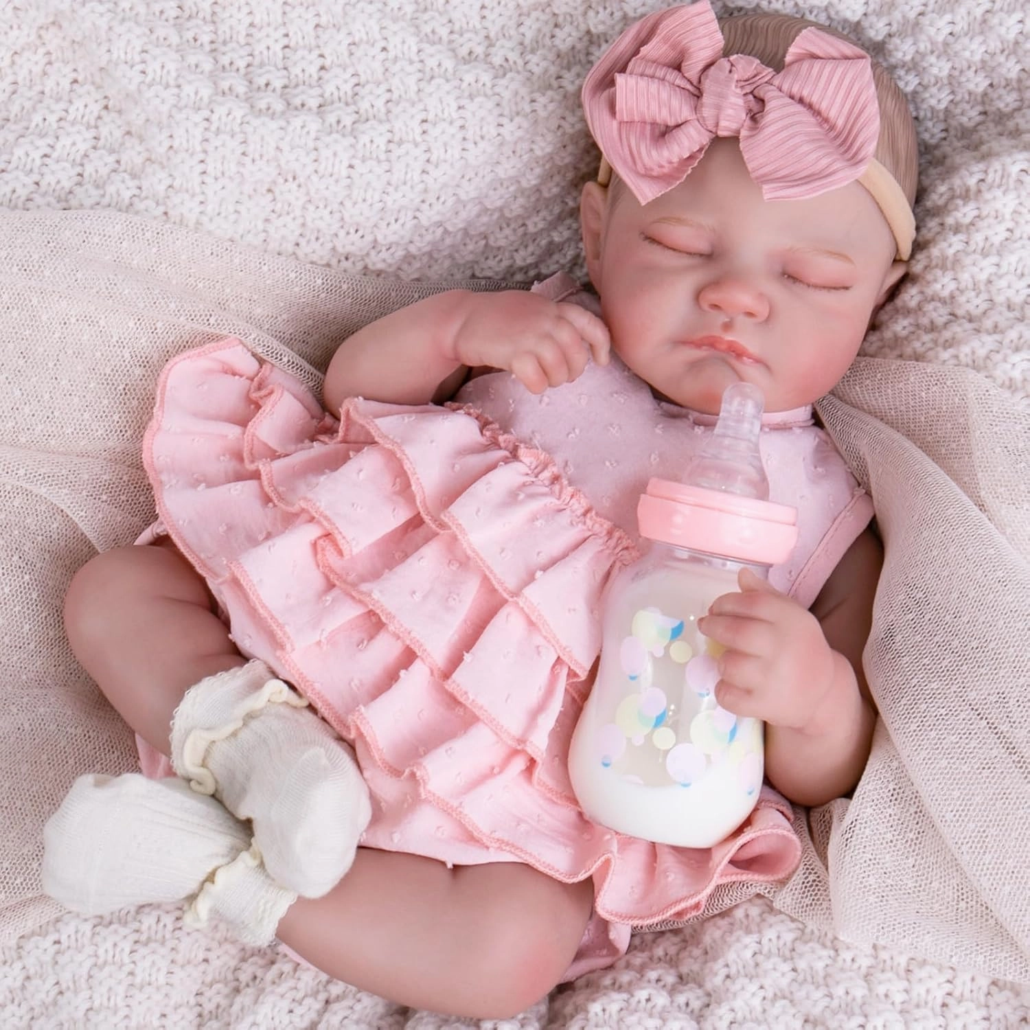 Aori Reborn Baby Dolls Girl 20'' Realistic Sleeping Newborn - Lifelike Poseable Vinyl Baby Doll with Feeding & Outfit Set - Weighted Body for Cuddling, Gift for Collectors & Kids 3 