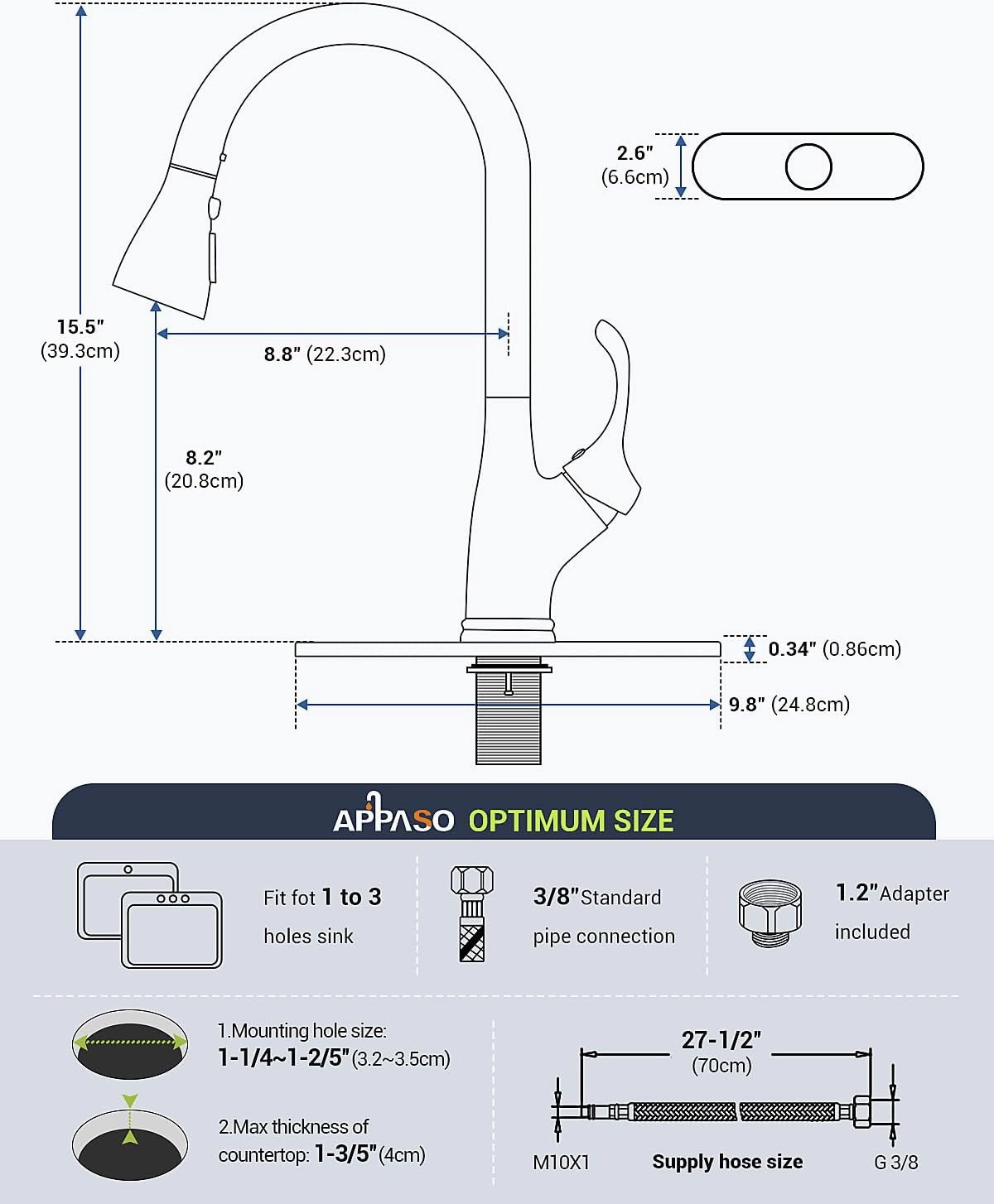 APPASO Kitchen Faucet with Pull Down Sprayer Oil Rubbed Bronze, Single Handle High Arc Pull Out Spray Head Kitchen Sink Faucet with Deck Plate
