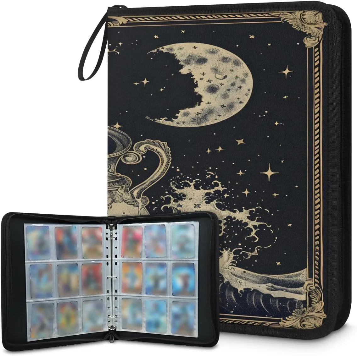 Aquarius 3 Ring Trading Zipper Binder Strap, Trading Card Binder 4 Pocket, 400 Pockets Card Holder with 50 Removable Sleeves for Game Cards