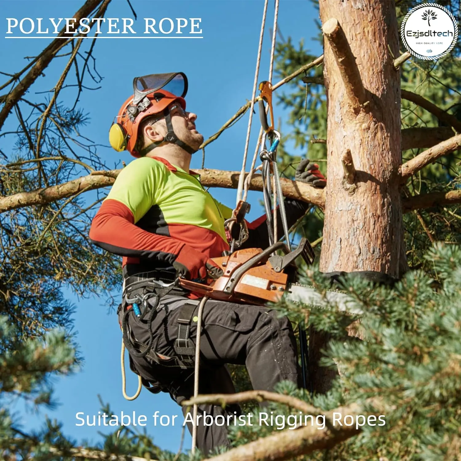 Arborist Rigging Rope Bull Rope Black (1/2 in x 100ft) Polyester Braided Arborist Rope 48 Strands for Various Outdoor Applications Construction Climbing Swing Sailing