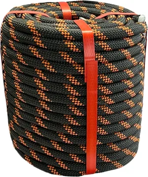 Arborist Rigging Rope Bull Rope Black (1/2 in x 100ft) Polyester Braided Arborist Rope 48 Strands for Various Outdoor Applications Construction Climbing Swing Sailing