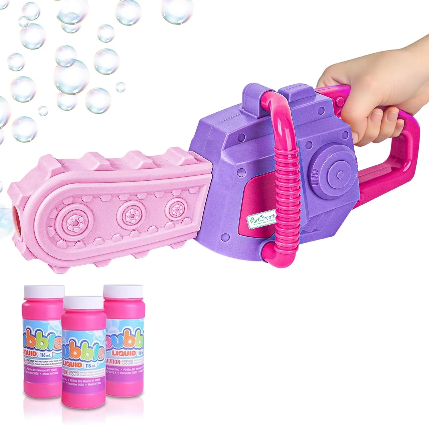 ArtCreativity Bubble Chainsaw for Kids, Electronic Bubble Blower Machine with Bubble Solution Included, Bubble Machine with Realistic Sound, Outdoor Girls Toy Ages 1 2 4 5 6 7 8