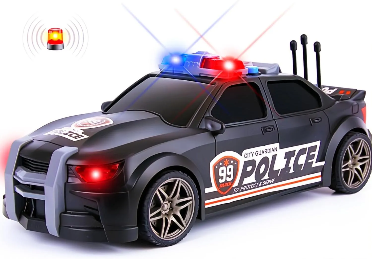 ArtCreativity Police Car Toy - Cop Car 1:20 Scale, Flashing Rooftop Lights and Headlights and Siren, Openable Trunk, and Friction-Powered Motion, Large Police Cars for Kids Ages 4-8