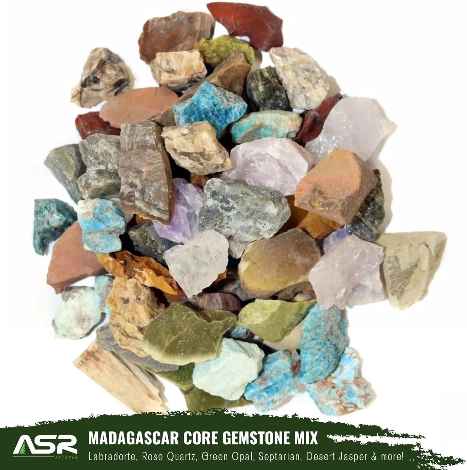 ASR Outdoor 5lb Rough Gemstone Mining Kit Geology Paydirt Classifier and ID Chart (Madagascar)
