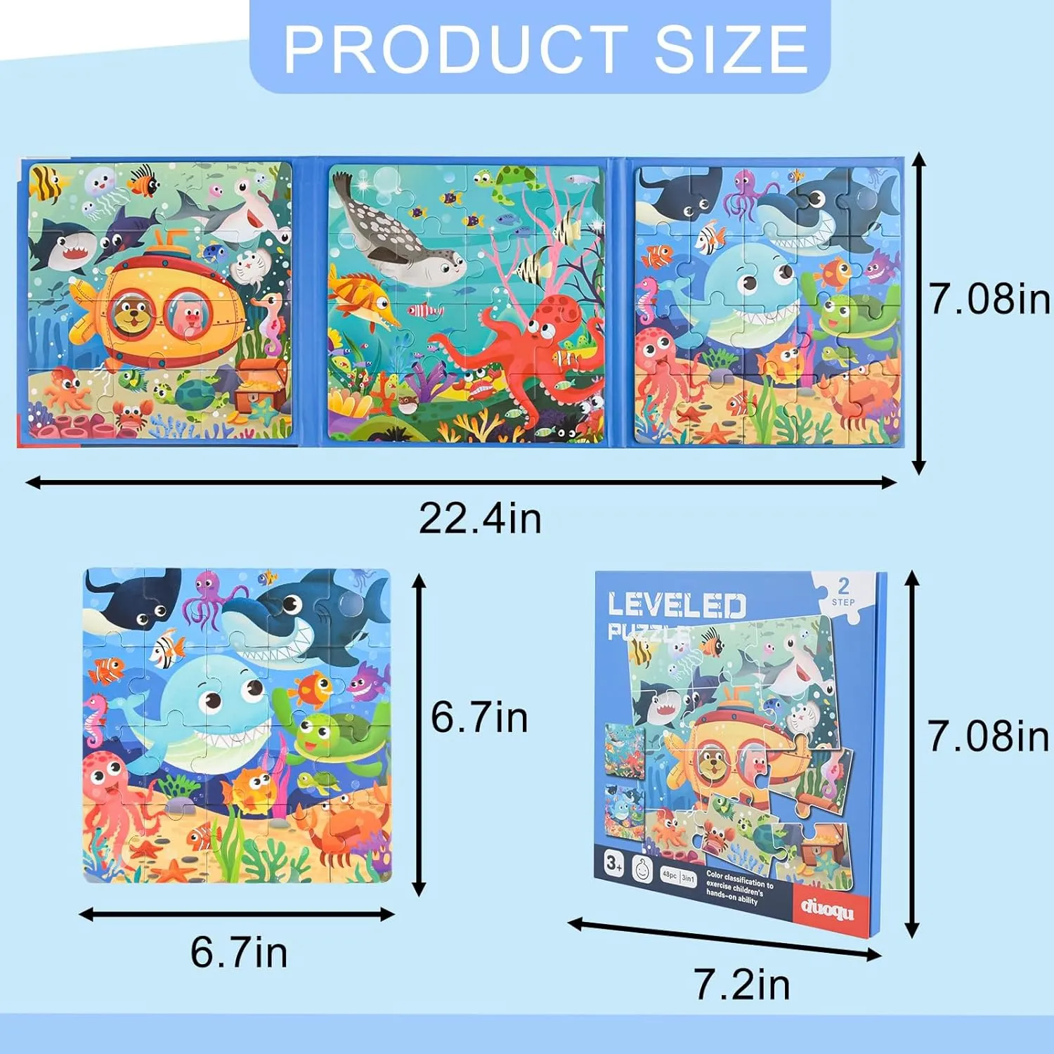 ASTARON Magnetic Puzzles for Toddlers, 12-16-20 Pieces Ocean Learning Magnet Puzzles for Road Trip, Educational Travel Toys Car Plane Activities for Kids, Kids Birthday Gifts