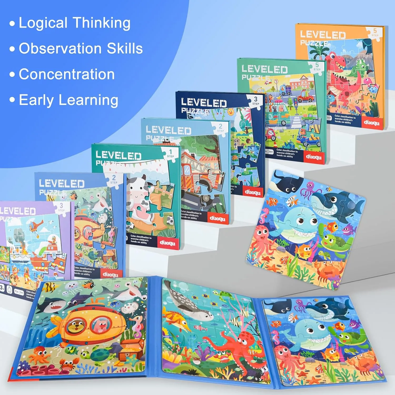 ASTARON Magnetic Puzzles for Toddlers, 12-16-20 Pieces Ocean Learning Magnet Puzzles for Road Trip, Educational Travel Toys Car Plane Activities for Kids, Kids Birthday Gifts