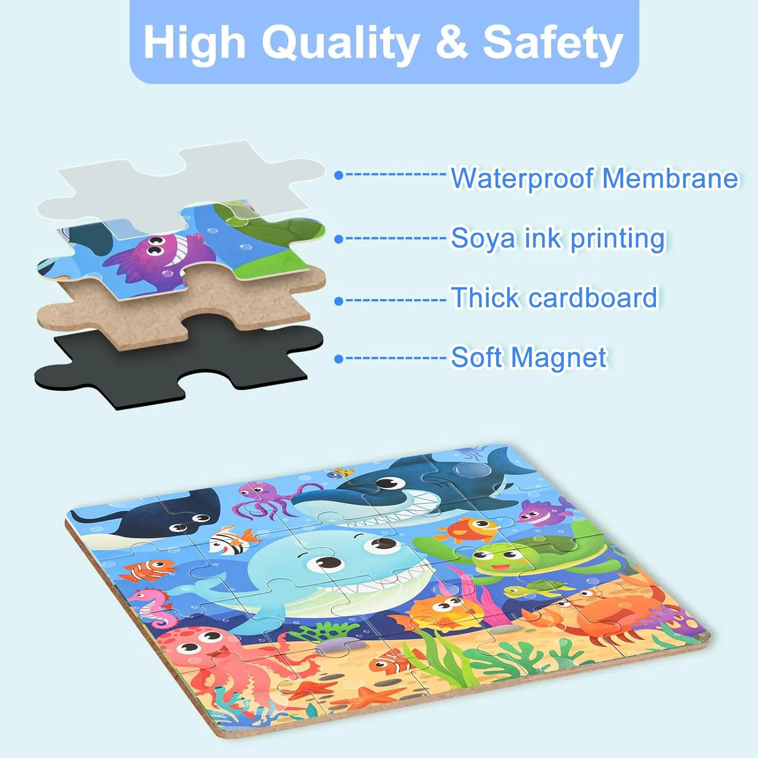 ASTARON Magnetic Puzzles for Toddlers, 12-16-20 Pieces Ocean Learning Magnet Puzzles for Road Trip, Educational Travel Toys Car Plane Activities for Kids, Kids Birthday Gifts