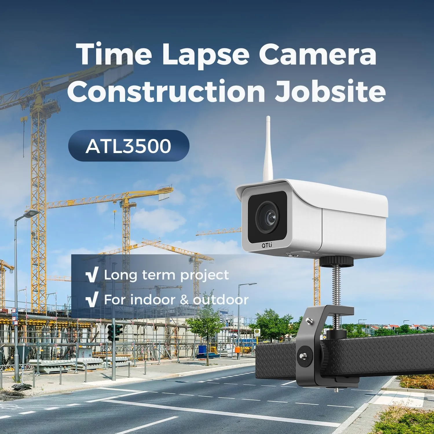 ATLI ATL3500 Time Lapse Camera Outdoor Construction Jobsite APP Control Remote Access IP65 Weatherproof Pre-Installed 128GB Memory Card 1080P Timelapse Camera Photo Video for Plants Projects