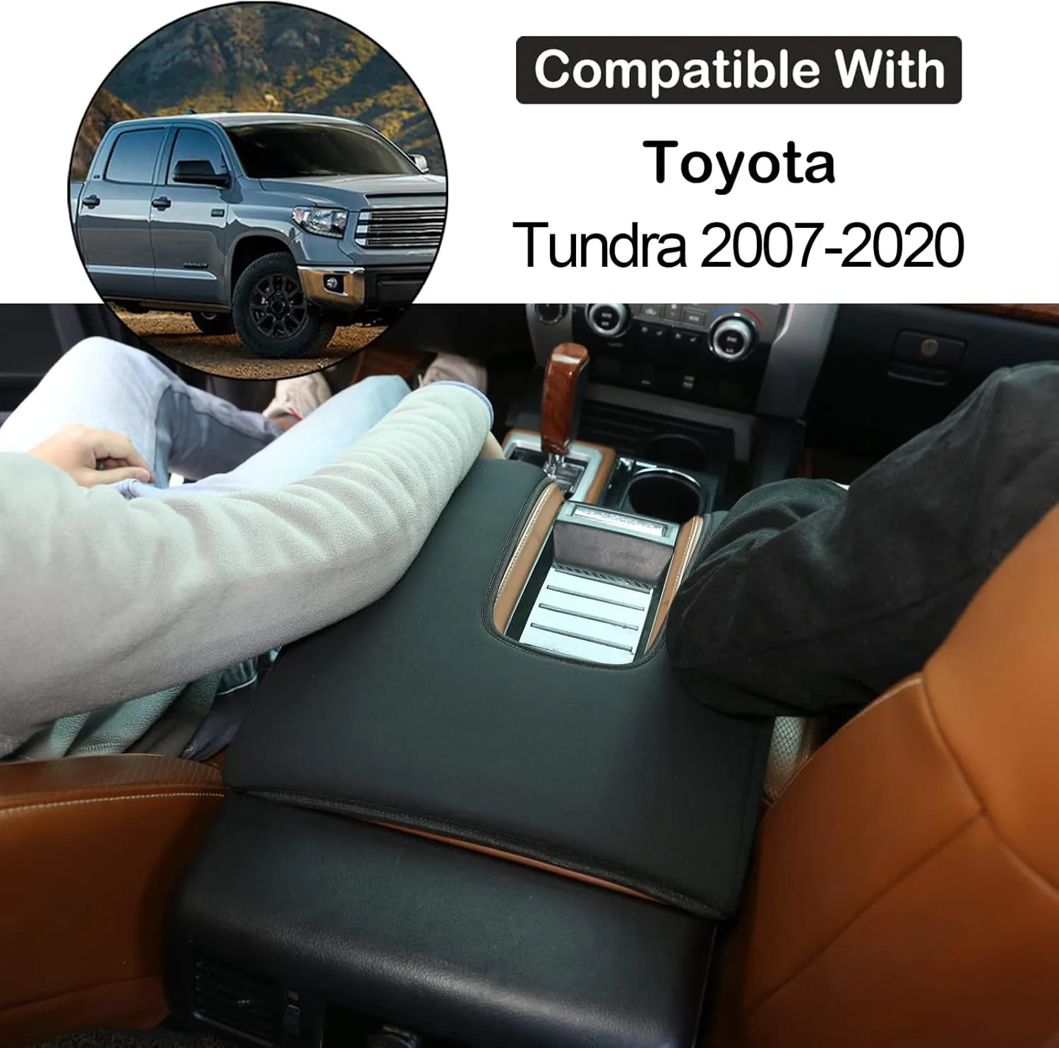 Aunginsy Car Armrest Seat Box Cover Protector Compatible with Toyota Tundra 2007-2020 Center Console Lid Protector Cover Armrest Box Cover Customized Cloth Material Interior Accessories