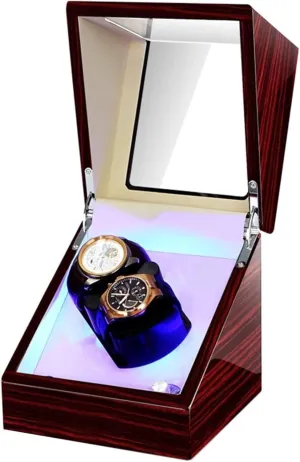 Automatic Watch Winder Double Watches Winder Box with LED Light Flexible Watch Pillow AC Adapter and Battery Powered Accessories
