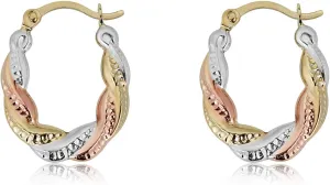 AVORA 10K Gold Twist Three-Tone Hoop Earrings
